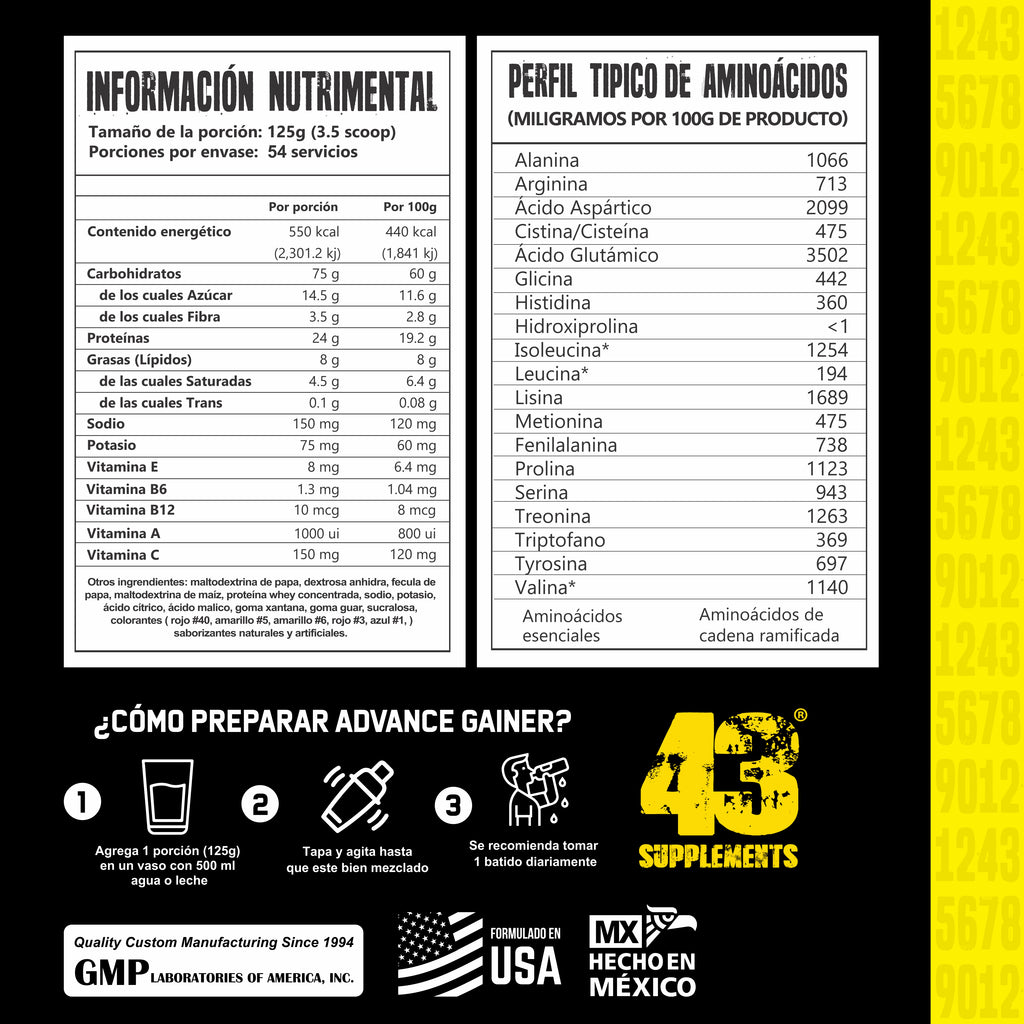 Proteína Advance Gainer Ganador de Masa 43 Supplements 6.8KG