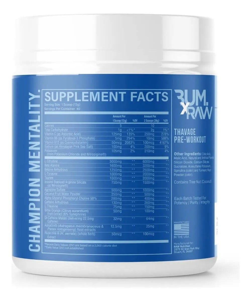 Pre Entreno Cbum Thavage Pwo Raw Nutrition 40 Servicios